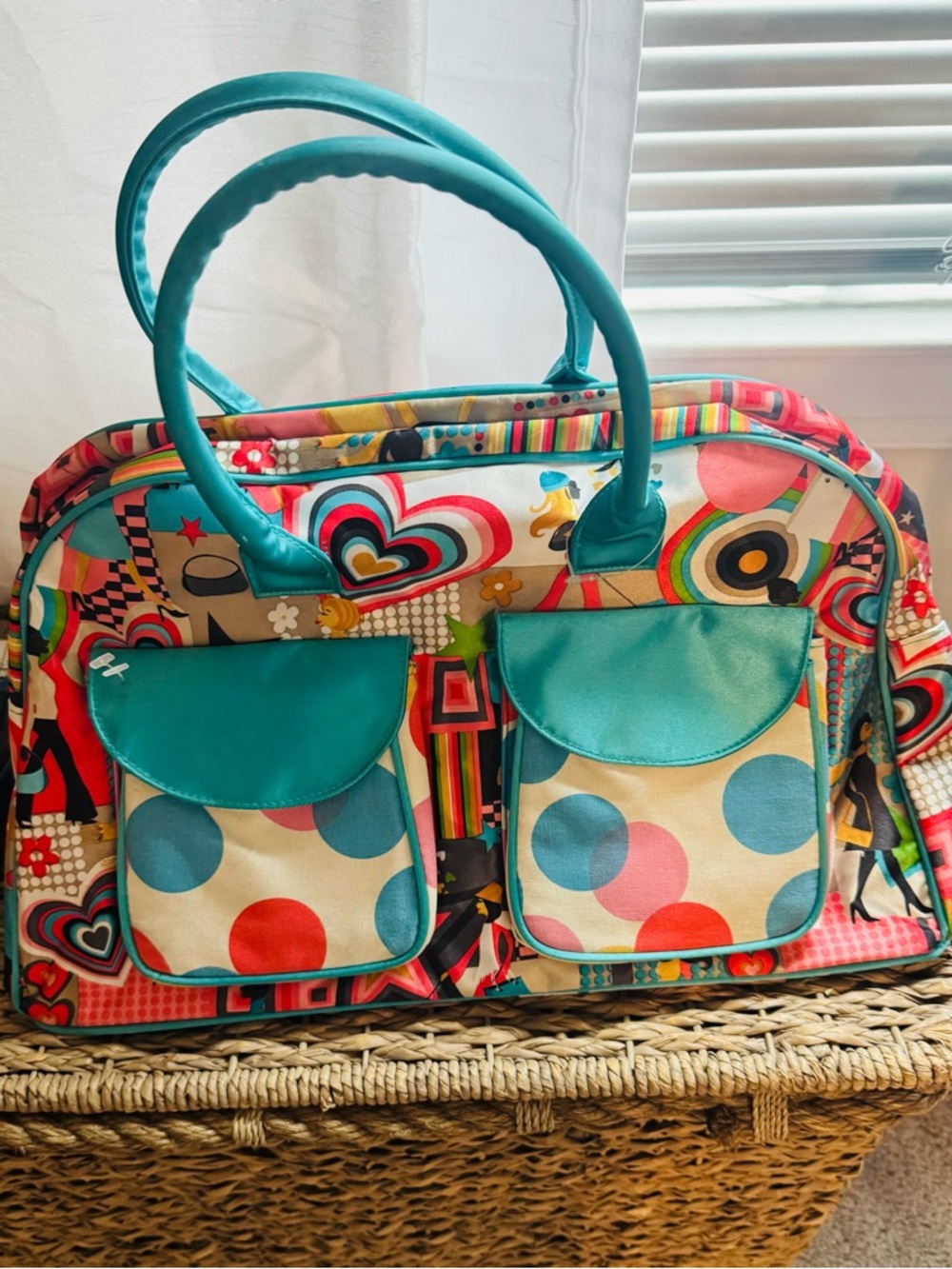 Home Interiors Colorful Teal Bag for Travel, Gym orWeekender Retro Pattern - Picture 7 of 11